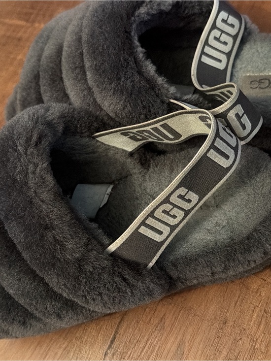 UGG Shoes - UGG Charcoal Plush Logo Strap Slide